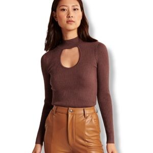 Abercrombie & Fitch Mock Neck Ribbed Knit Long Sleeve Fitted Brown Small